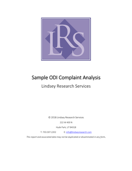 Sample ODI Complaint Analysis Lindsey Research Services