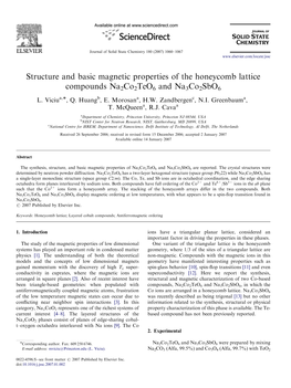 Structure and Basic Magnetic Properties of the Honeycomb Lattice Compounds Na2co2teo6 and Na3co2sbo6 L