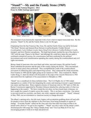 Sly and the Family Stone (1969) Added to the National Registry: 2014 Essay by Eddie Santiago (Guest Post)*