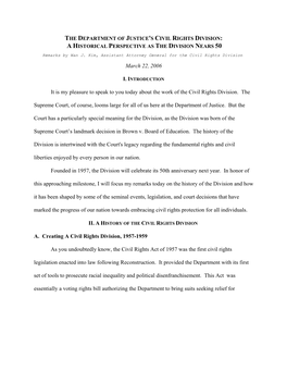 The Department of Justice's Civil Rights Division: a Historical Perspective As the Division Nears 50