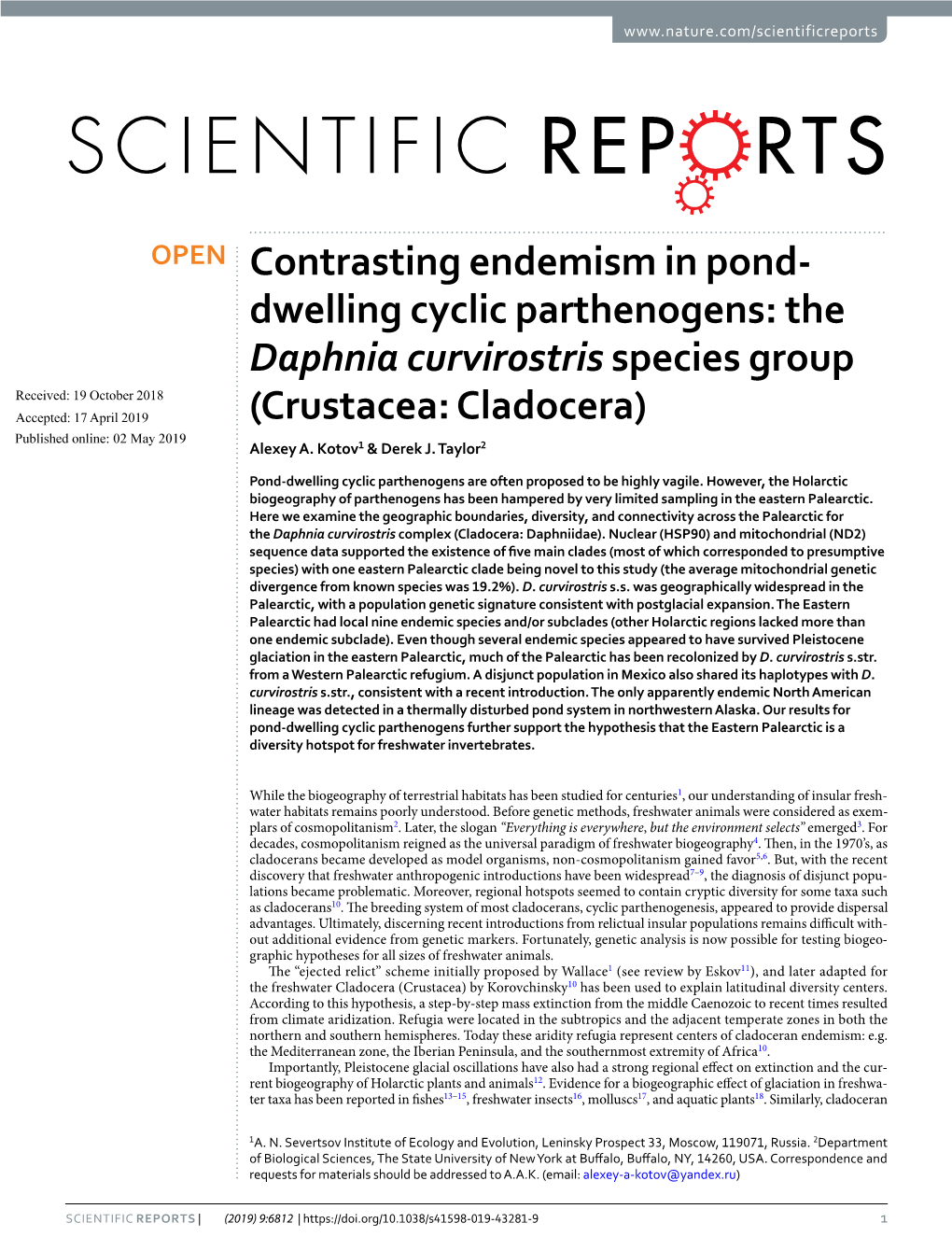 The Daphnia Curvirostris Species Group (Crustacea: Cladocera)