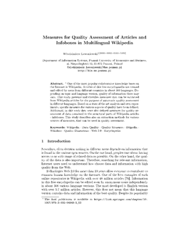 Measures for Quality Assessment of Articles and Infoboxes in Multilingual Wikipedia