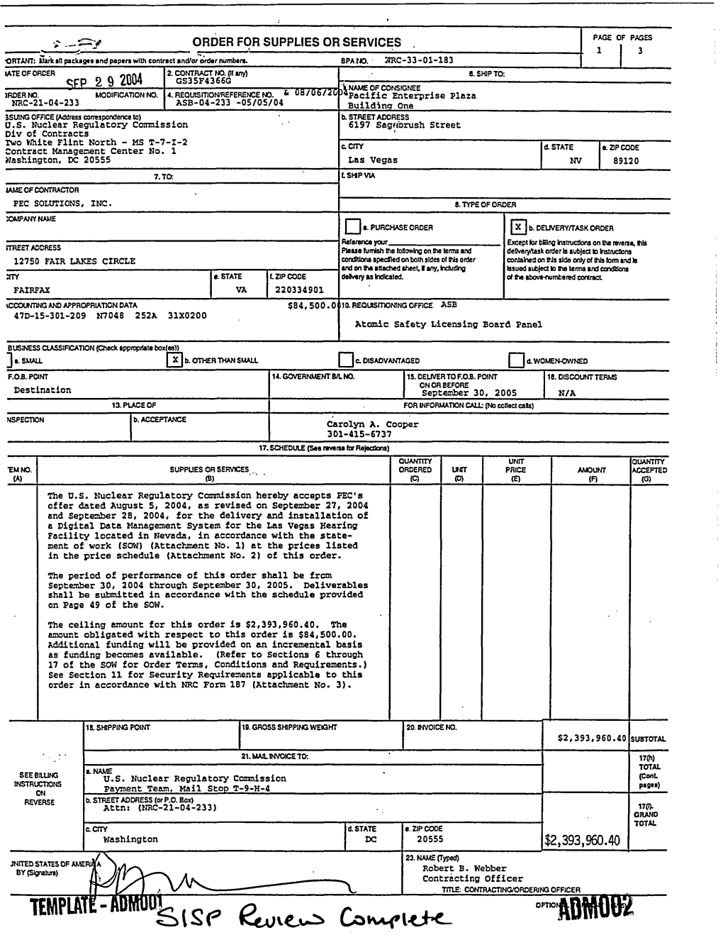 Delivery Order No. NRC-21-04-233