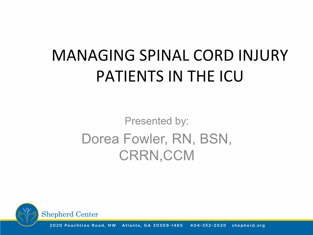 Managing Spinal Cord Injury Patients in the Icu