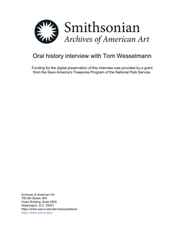 Oral History Interview with Tom Wesselmann