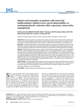 Spinal Cord Anomalies in Patients with Anorectal Malformations Without Severe Sacral Abnormalities Or Meningomyelocele: Outcomes