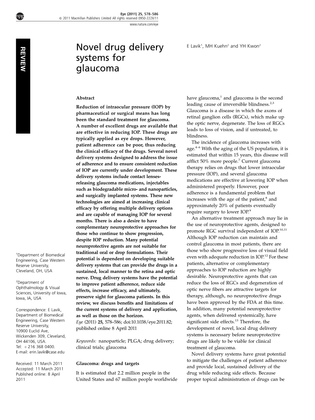 Novel Drug Delivery Systems for Glaucoma