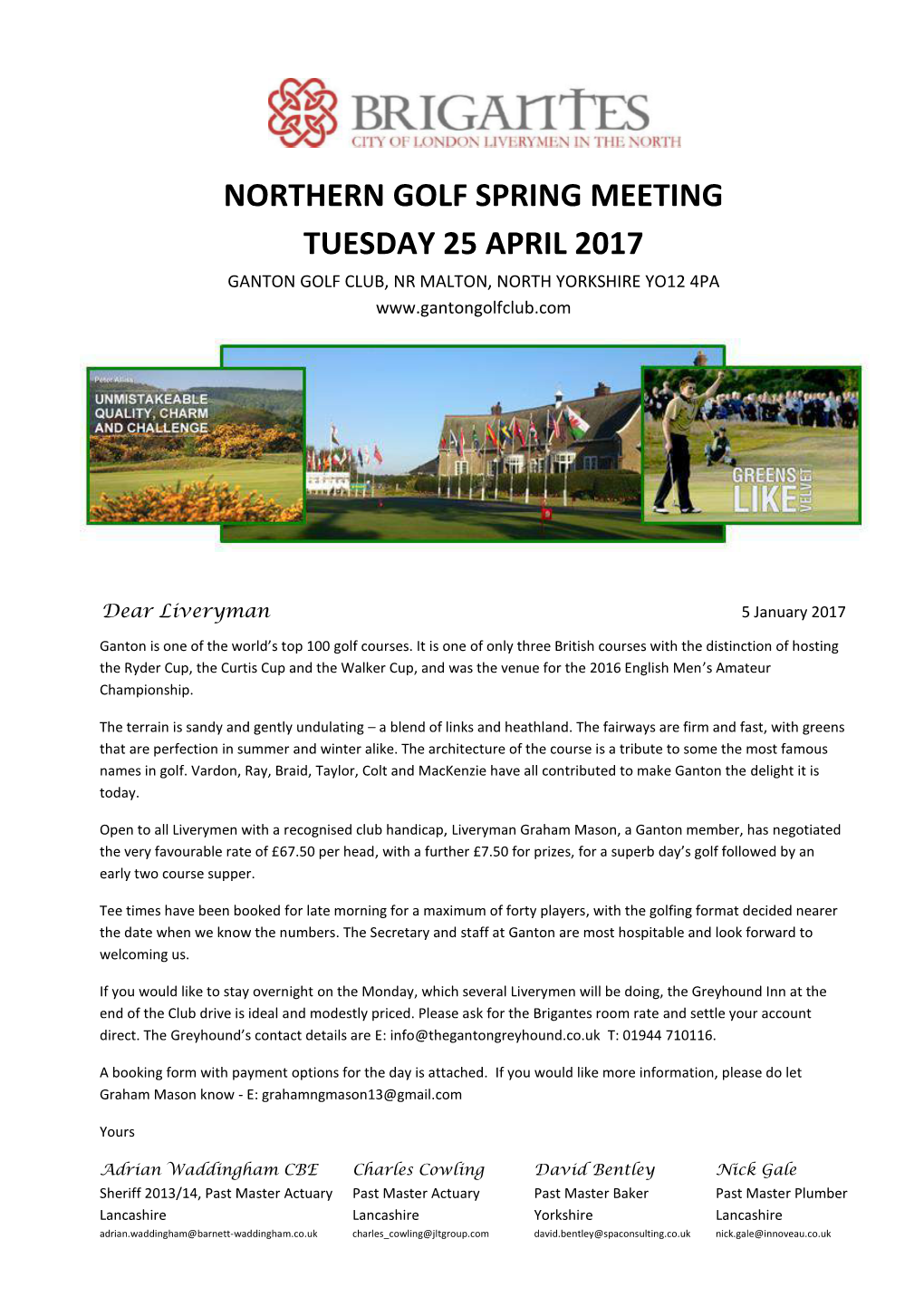 Northern Golf Spring Meeting Tuesday 25 April 2017 Ganton Golf Club, Nr Malton, North Yorkshire Yo12 4Pa