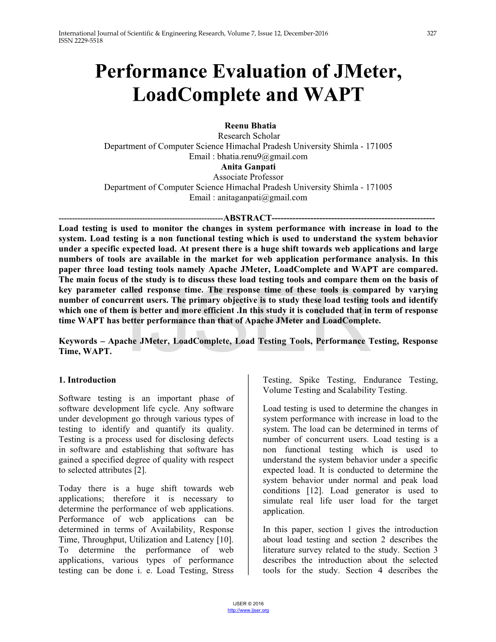 Performance Evaluation of Jmeter, Loadcomplete and WAPT