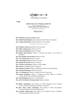 Minutes of Parliament for 08.01.2021