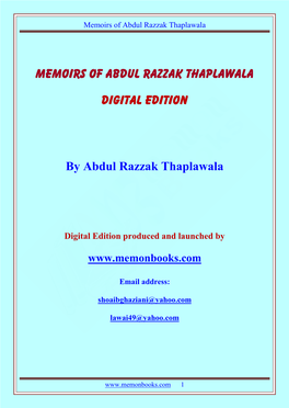 Memoirs of Abdul Razzak Thaplawala