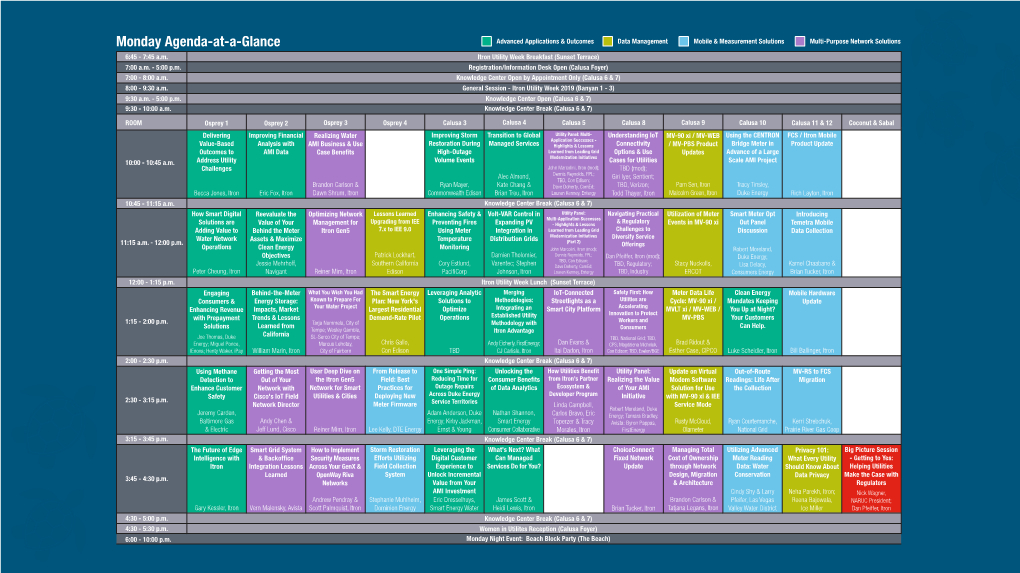 Monday Agenda-At-A-Glance Advanced Applications & Outcomes Data Management Mobile & Measurement Solutions Multi-Purpose Network Solutions 6:45 - 7:45 A.M