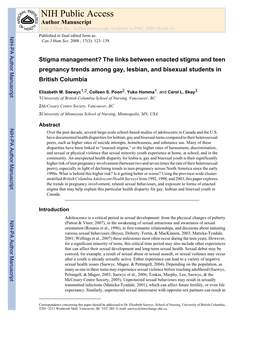 Stigma Management? the Links Between Enacted Stigma and Teen Pregnancy Trends Among Gay, Lesbian, and Bisexual Students in British Columbia