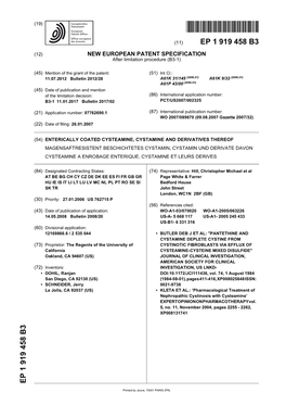 Enterically Coated Cysteamine, Cystamine And