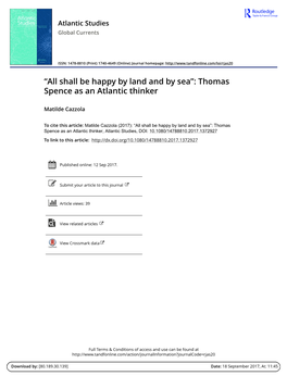 All Shall Be Happy by Land and by Sea: Thomas Spence As an Atlantic Thinker
