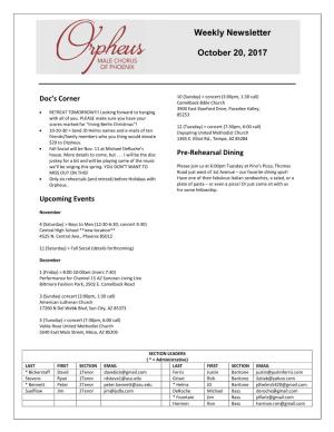 Weekly Newsletter October 20, 2017