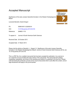 Significance of the Early Jurassic Garamilla Formation in the Western Nordpatagonian Massif