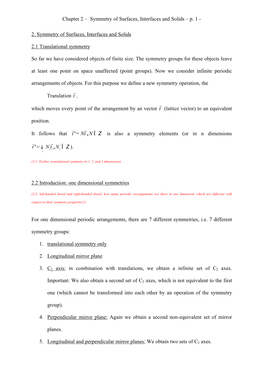 Chapter 2 – Symmetry of Surfaces, Interfaces and Solids – P. 1
