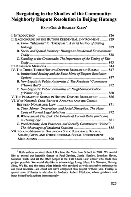 Bargaining in the Shadow of the Community: Neighborly Dispute Resolution in Beijing Hutongs