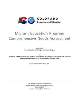 Migrant Education Program Comprehensive Needs Assessment