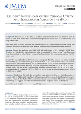 Resident Impressions of the Clinical Utility and Educational Value of the Ipad