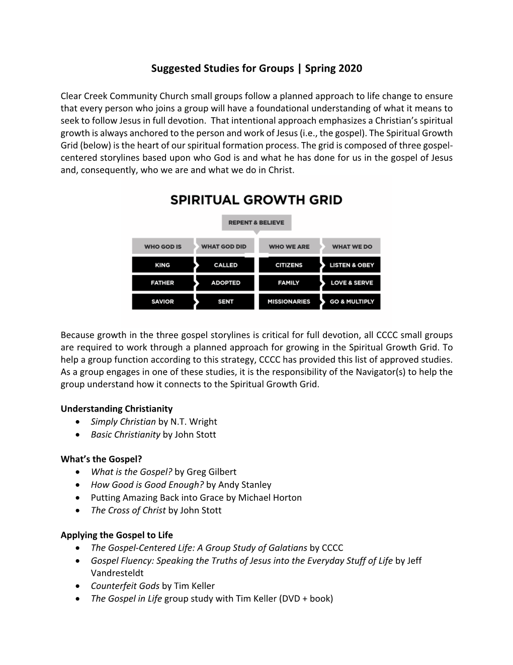 Suggested Studies for Groups | Spring 2020