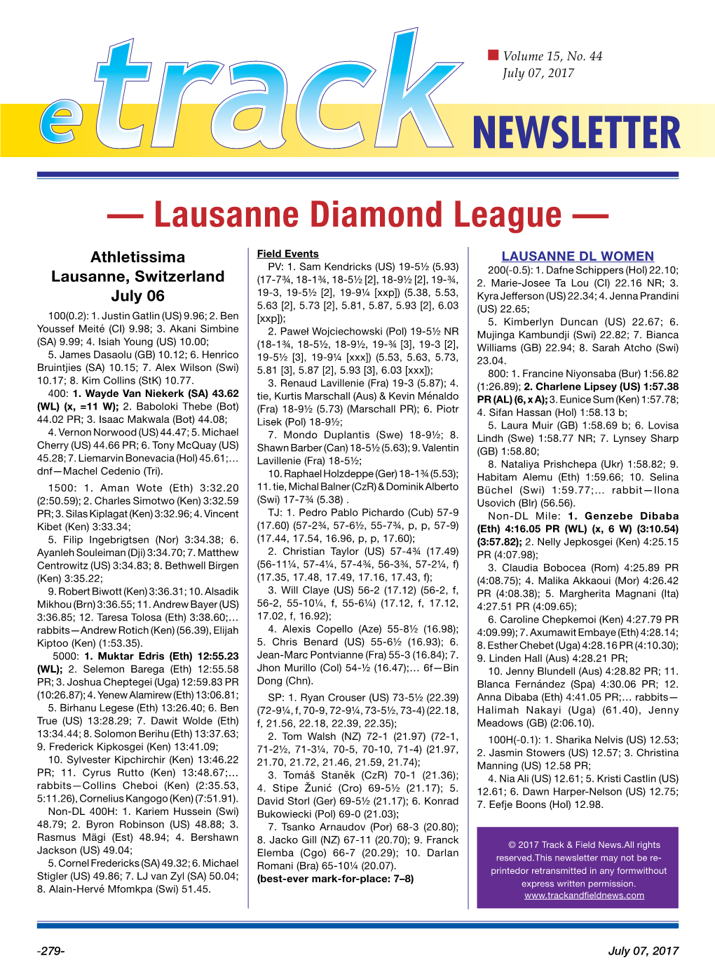 — Lausanne Diamond League — Athletissima Field Events LAUSANNE DL WOMEN PV: 1