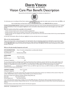 Vision Care Plan Benefit Description