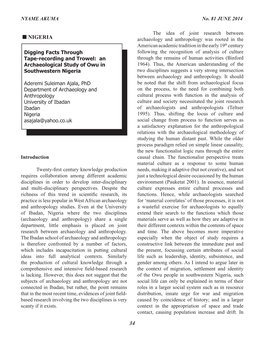 An Archaeological Study of Owu in Southwestern Nigeria