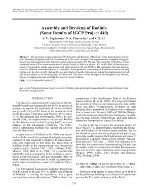 Assembly and Breakup of Rodinia (Some Results of IGCP Project 440) S
