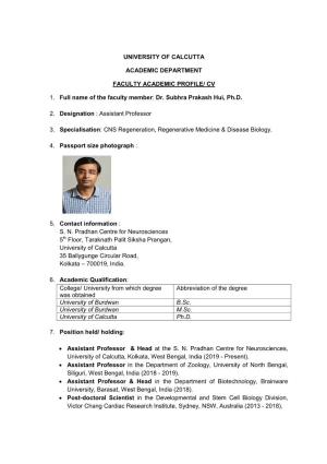 CV 1. Full Name of the Faculty Member: Dr. Subhra Prakash H