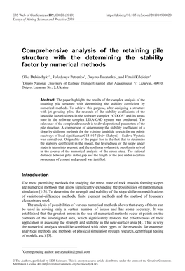 Comprehensive Analysis of the Retaining Pile Structure with the Determining the Stability Factor by Numerical Methods