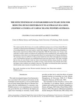 The Effectiveness of an Established Sanctuary Zone for Reducing Human Disturbance to Australian Sea Lions (Neophoca Cinerea) at Carnac Island, Western Australia
