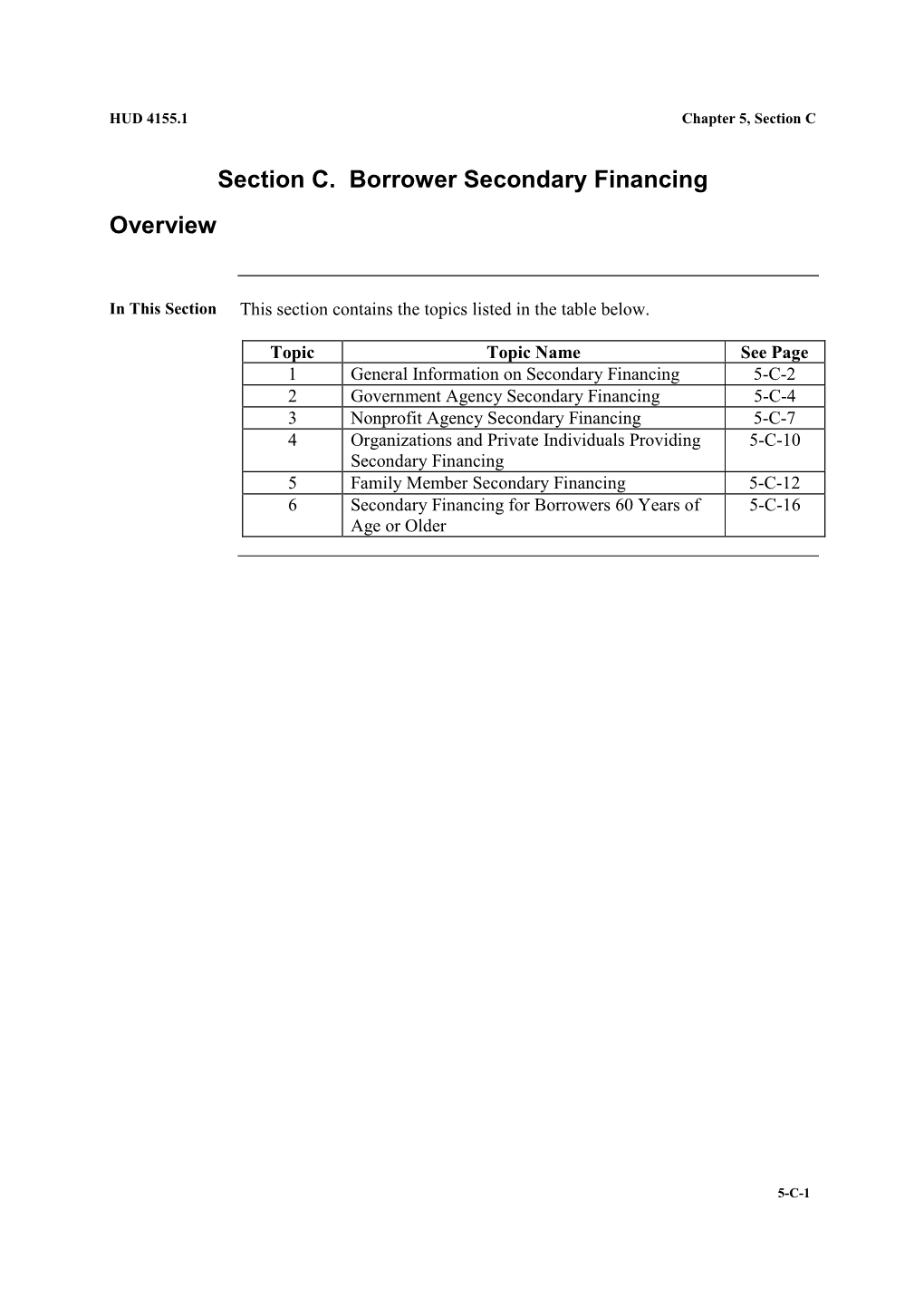 Section C. Borrower Secondary Financing Overview