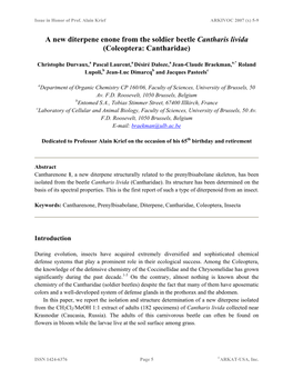 A New Diterpene Enone from the Soldier Beetle Cantharis Livida (Coleoptera: Cantharidae)