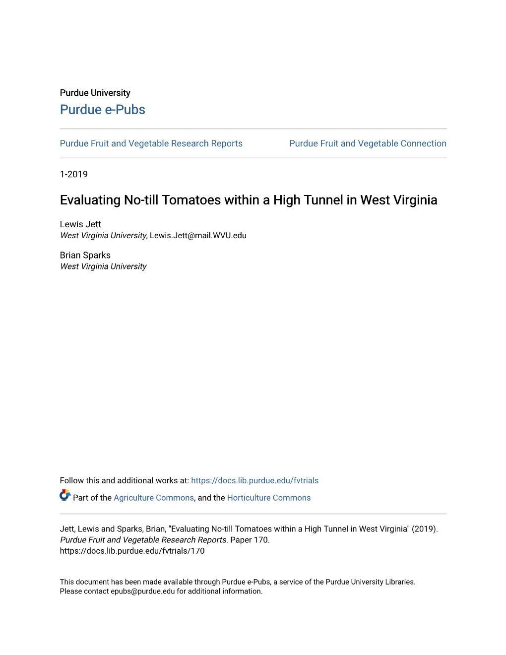 Evaluating No-Till Tomatoes Within a High Tunnel in West Virginia