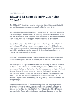 BBC and BT Sport Claim FA Cup Rights 2014-18