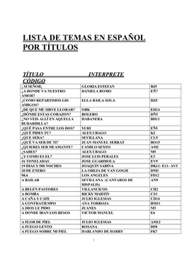 Lista De Temas En Español Por Títulos