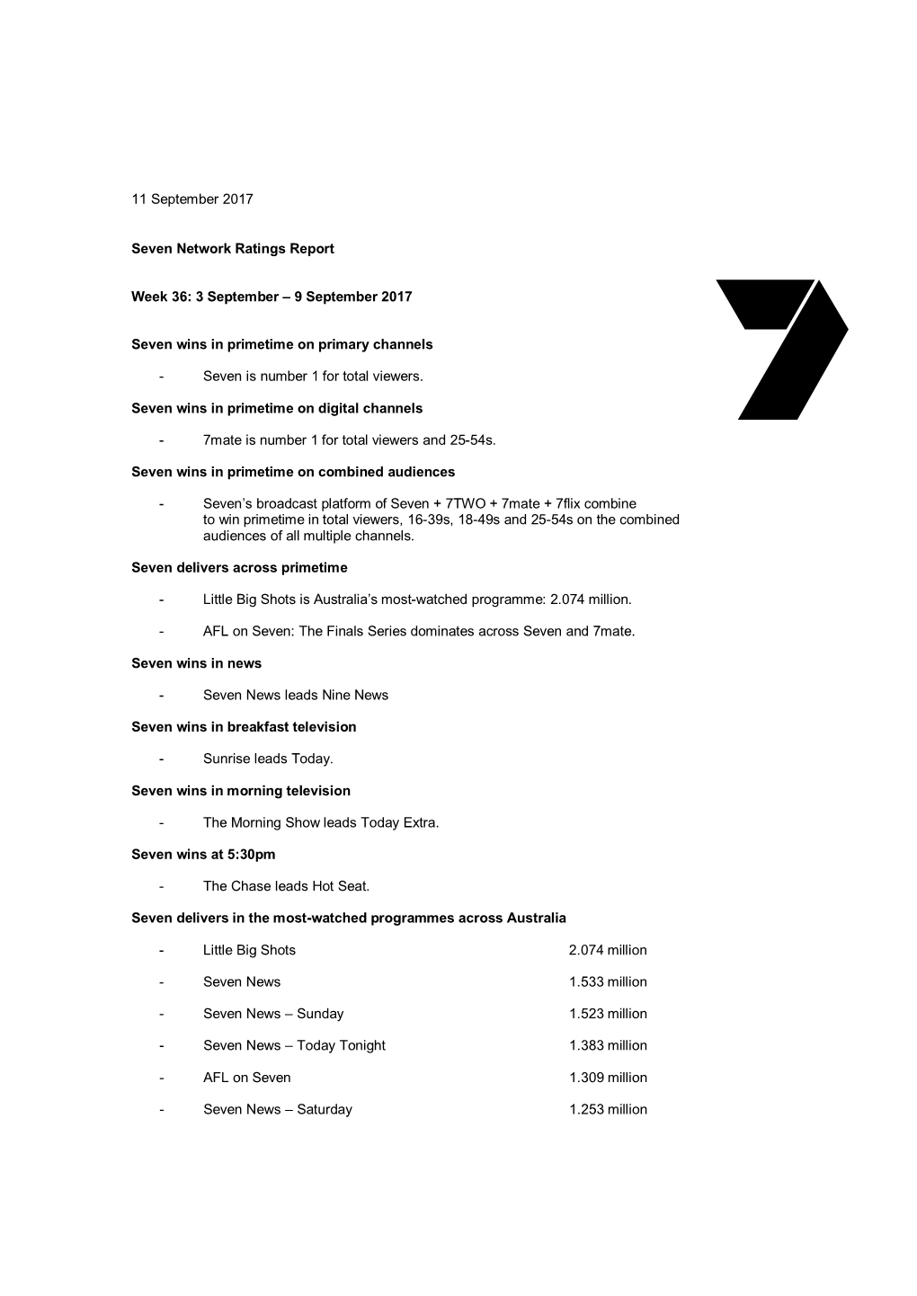 Seven Network Ratings Report 3 Sept to 9 Sept.Pdf