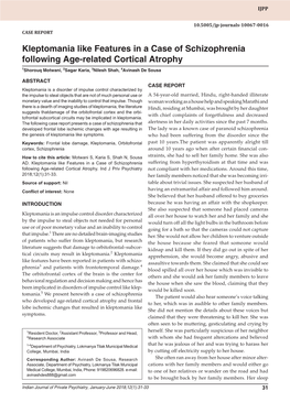 Kleptomania Like Features in a Case of Schizophrenia Following Age-Related Cortical Atrophy 1Shorouq Motwani, 2Sagar Karia, 3Nilesh Shah, 4Avinash De Sousa