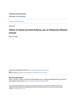 Effects of Federal and State Bullying Laws on Religiously Affiliated Schools