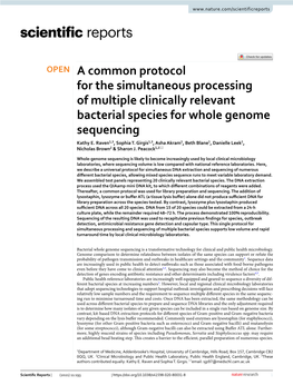 A Common Protocol for the Simultaneous Processing of Multiple Clinically Relevant Bacterial Species for Whole Genome Sequencing Kathy E
