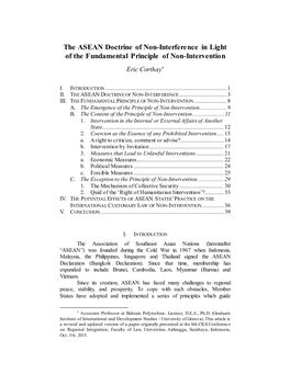 The ASEAN Doctrine of Non-Interference in Light of the Fundamental Principle of Non-Intervention Eric Corthay*