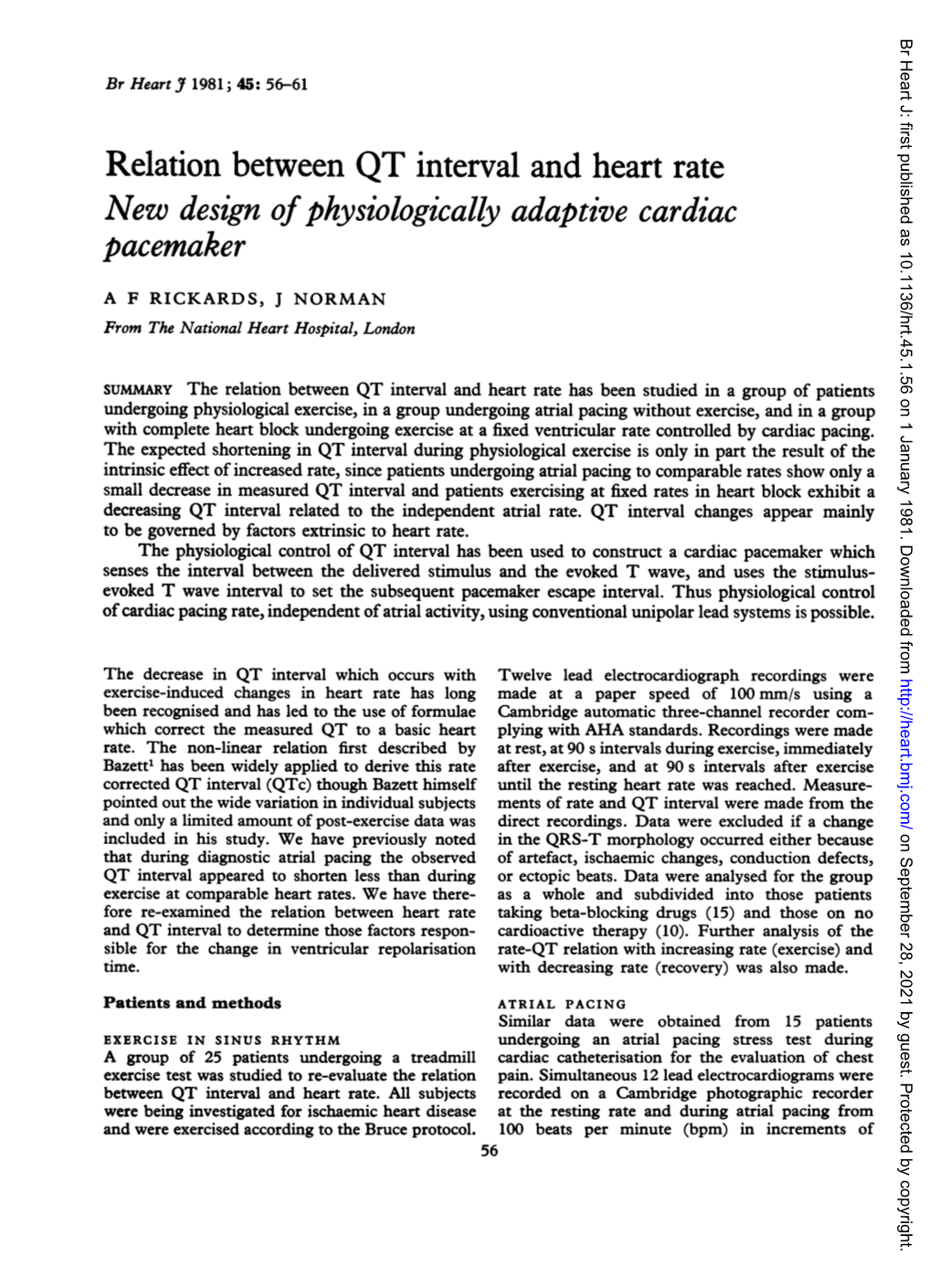 Relation Between QT Interval and Heart Rate New Design Ofphysiologically Adaptive Cardiac Pacemaker