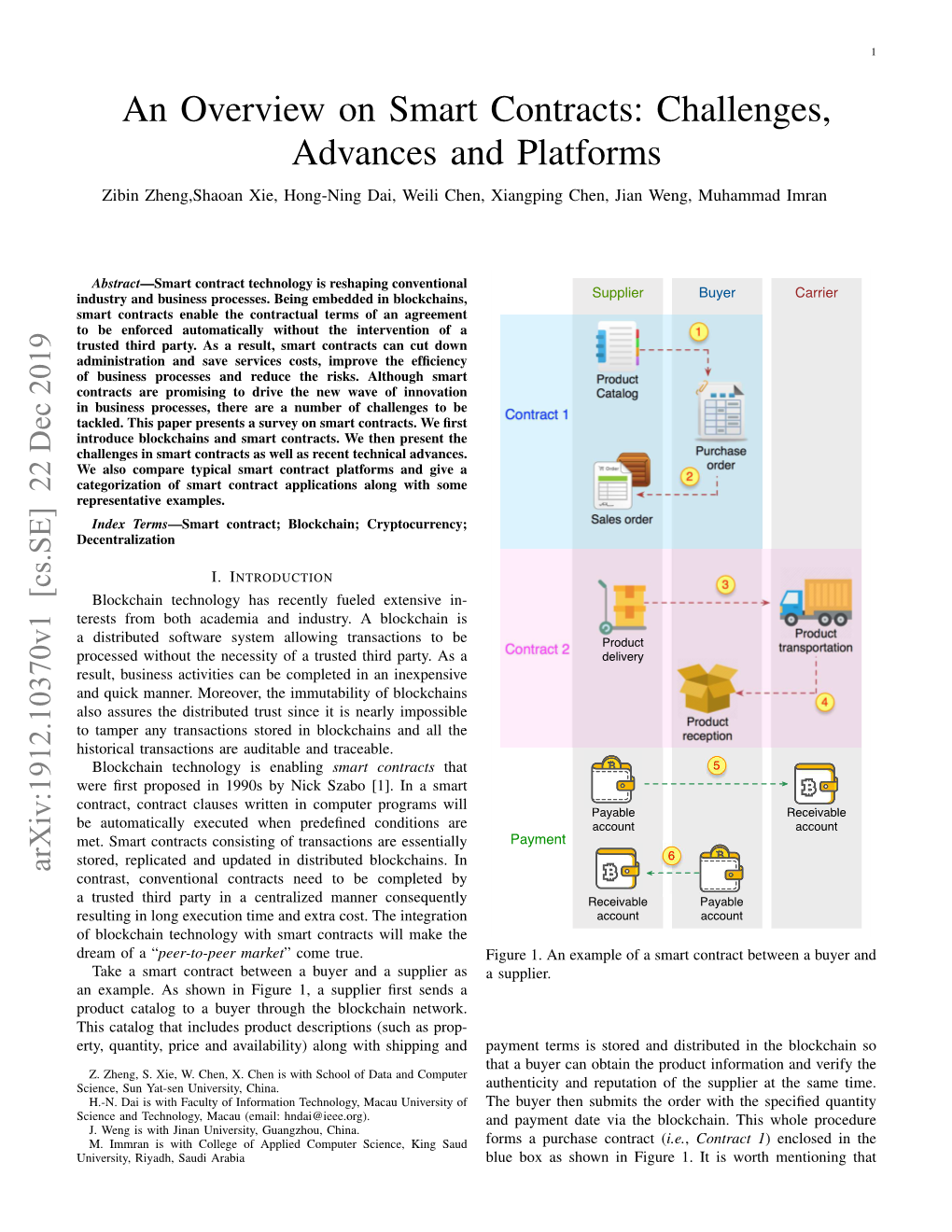 An Overview on Smart Contracts: Challenges, Advances and Platforms Zibin Zheng,Shaoan Xie, Hong-Ning Dai, Weili Chen, Xiangping Chen, Jian Weng, Muhammad Imran