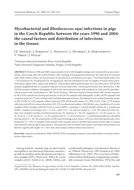 Mycobacterial and Rhodococcus Equi Infections in Pigs in the Czech