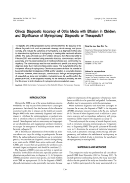 Clinical Diagnostic Accuracy of Otitis Media with Effusion in Children, and Significance of Myringotomy: Diagnostic Or Therapeutic?
