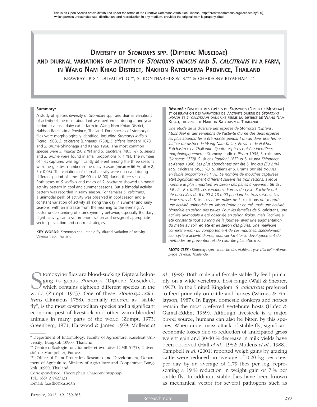 Diversity of Stomoxys Spp. \(Diptera: Muscidae\)