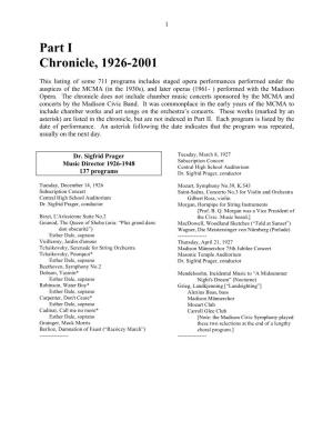 Part I Chronicle, 1926-2001