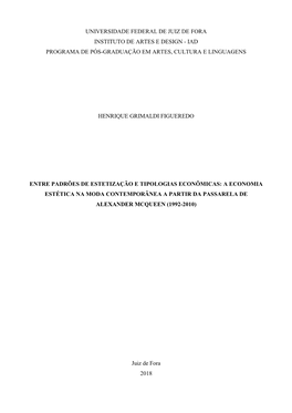 A Economia Estética Na Moda Contemporânea a Partir Da Passarela De Alexander Mcqueen (1992-2010)